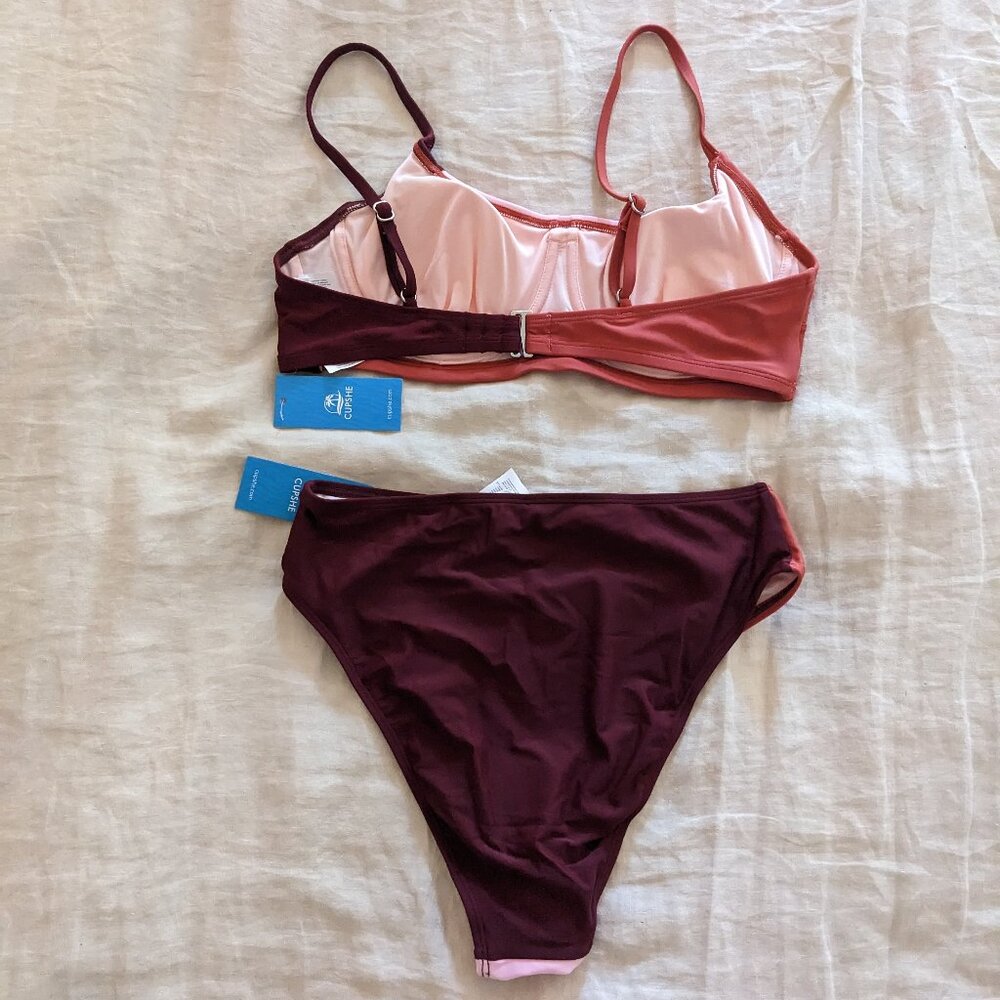 NWT Cupshe Colorblock Square Neck Bikini Top & High-Rise Bottoms Set S/M - Picture 3 of 7
